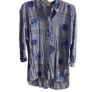 Chico's Blue and White Striped Button Down Shirt Medium